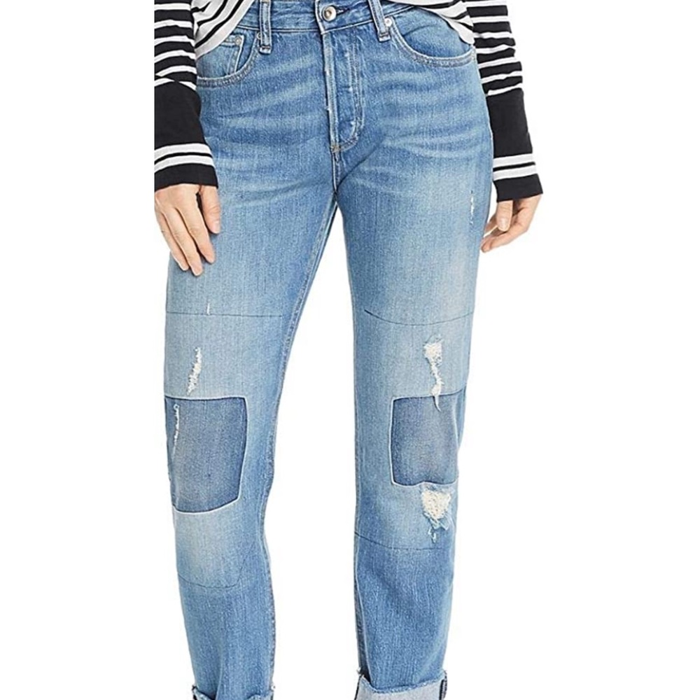 Rag & Bone Women’s Rosa Mid Rise patched boy friend jeans . 27